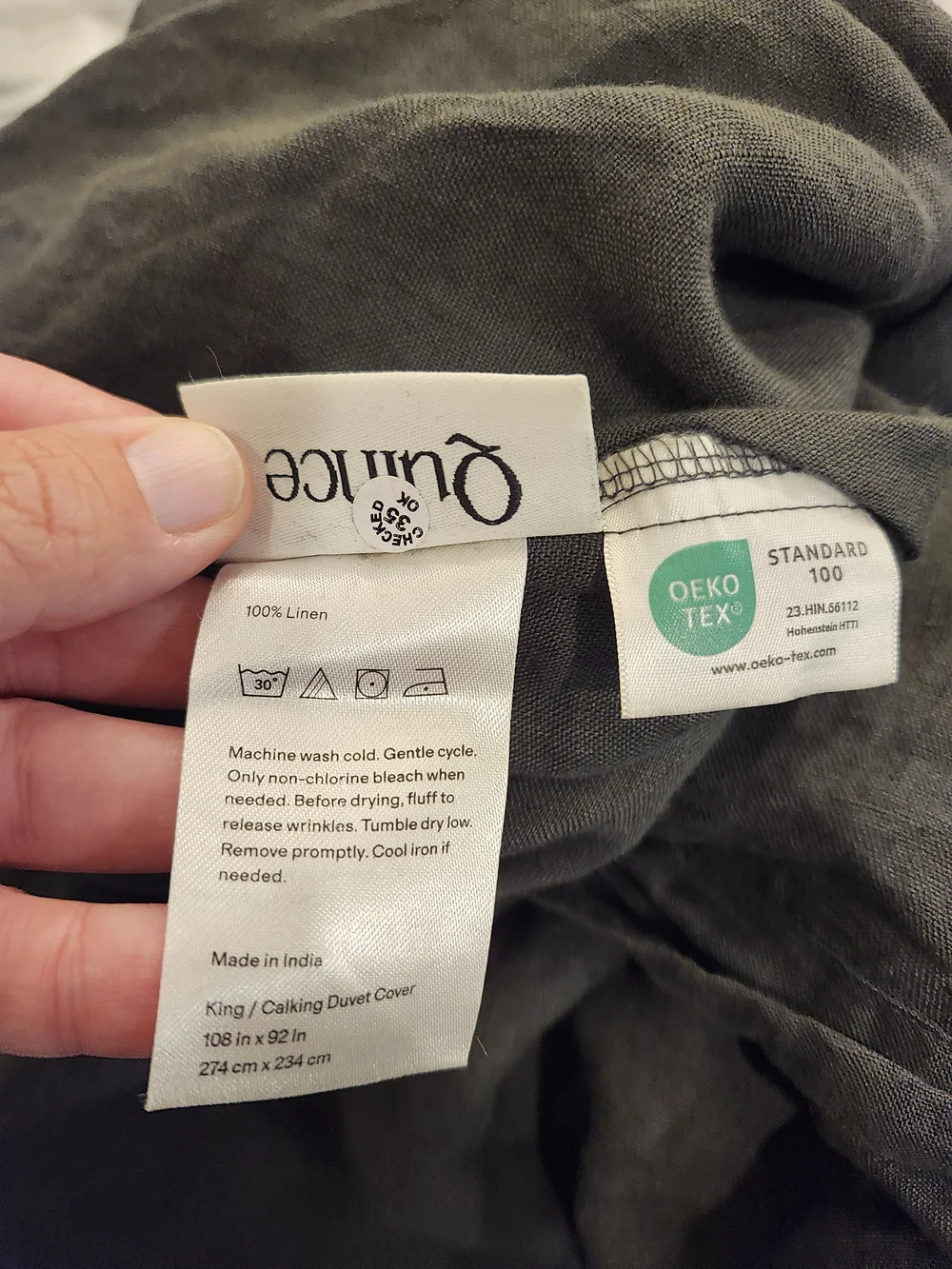 Quince European Linen King Cal King Duvet Cover Pine NWOT